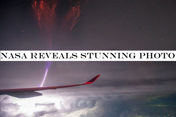 NASA reveals stunning photo of rare 'gigantic jet lightning' behind wing of plane