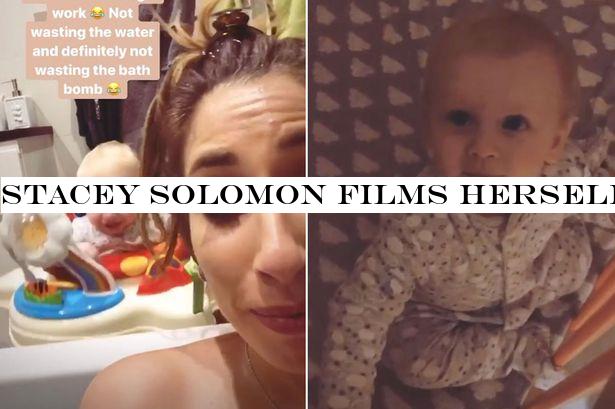 Stacey Solomon films herself in the bath as baby Rex disrupts her me time