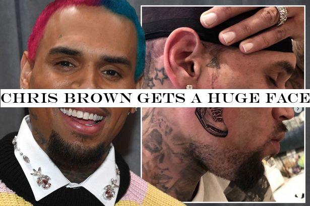 Chris Brown gets a huge face tattoo of an Air Jordan trainer on his cheek
