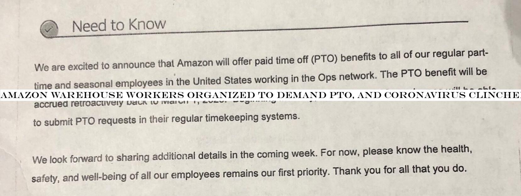 Amazon warehouse workers organized to demand PTO, and coronavirus clinched it