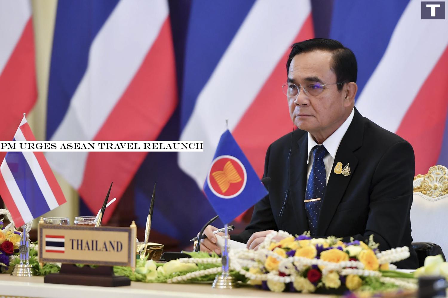 Prime Minister Prayut Chan-o-cha joins the Vietnam-hosted 36th Asean Summit and related meetings via video conference at Government House on Friday. (Government House photo) PM urges Asean travel relaunch
