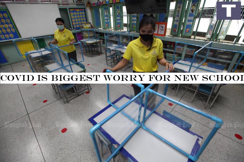 Srieam Anusorn School in Bang Na district prepares for the new semester which will begin on Wednesday. (Photo by Arnun Chonmahatrakool) Covid is biggest worry for new school year: Poll