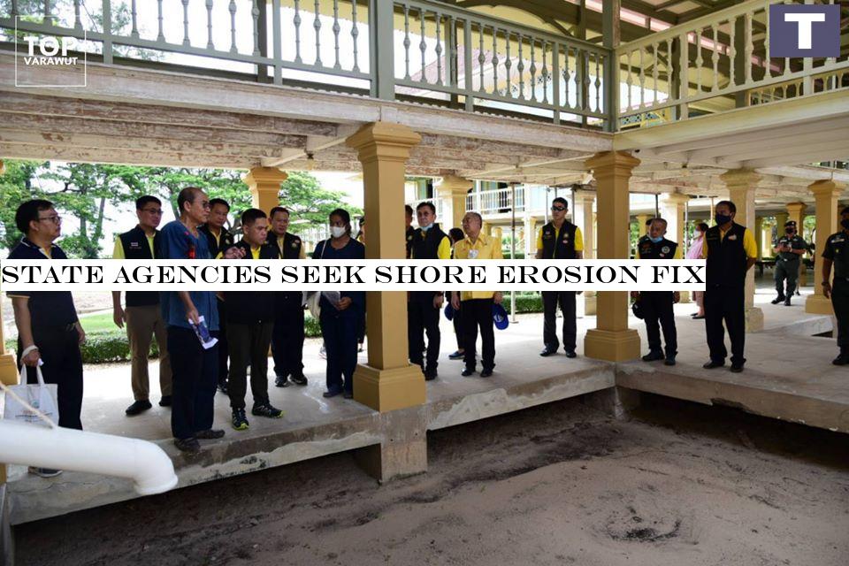 Officials inspect the Mrigadayavan Palace in Phetchaburi's Cha-am district, one of the country's well-known tourist attractions, as they speed up efforts to prevent coastal erosion near the seaside palace.â-#128;-#137;(Facebook of TOP Varawut) State agencies seek shore erosion fix