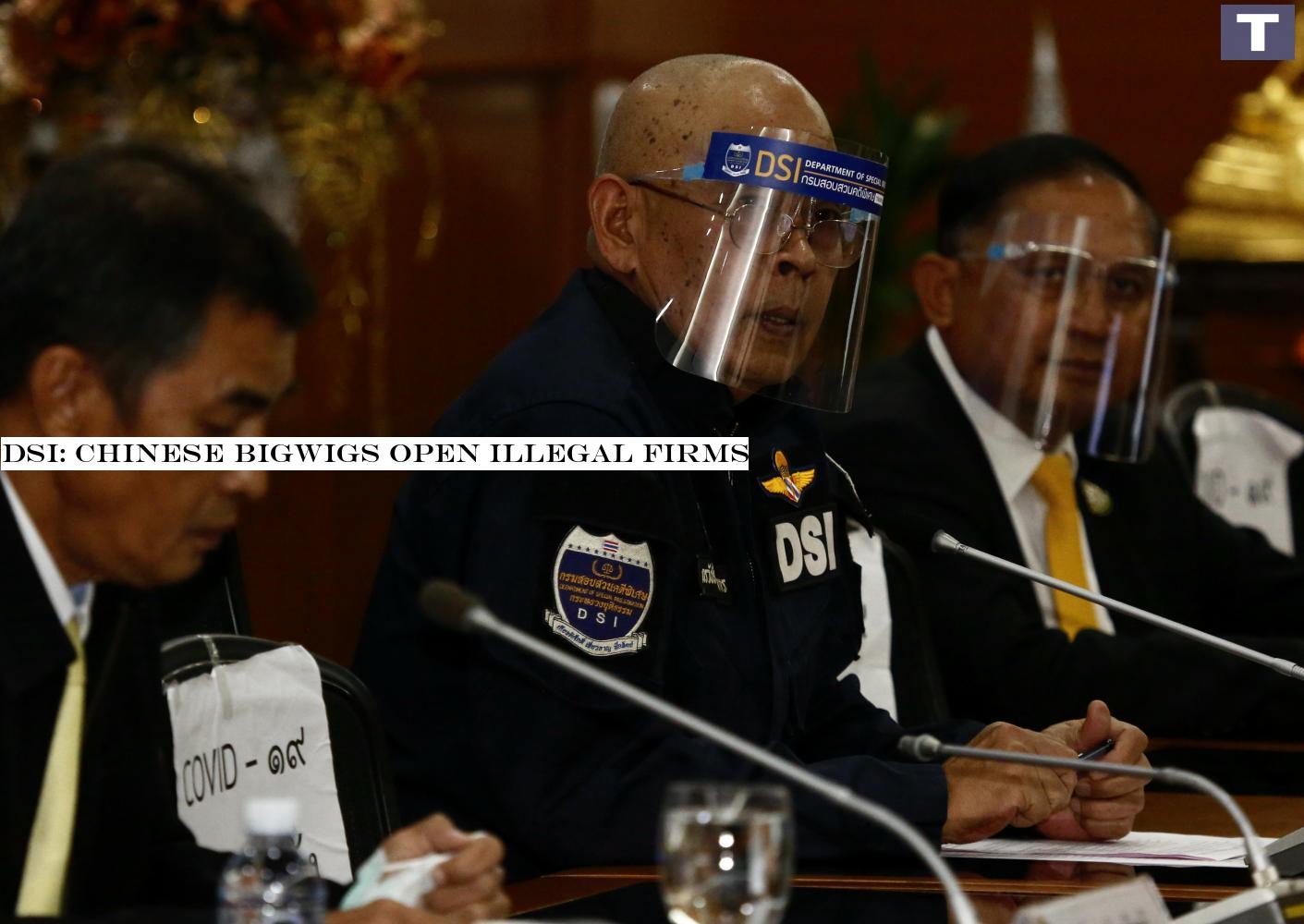 Pol Lt Col Korrawat Panprapakorn, DSI chief, centre, divulges details of a case it has taken up involving a Chinese man who used forged identity documents to register companies.â-#128;-#137; Pattarapong Chatpattarasill DSI: Chinese bigwigs open illegal firms