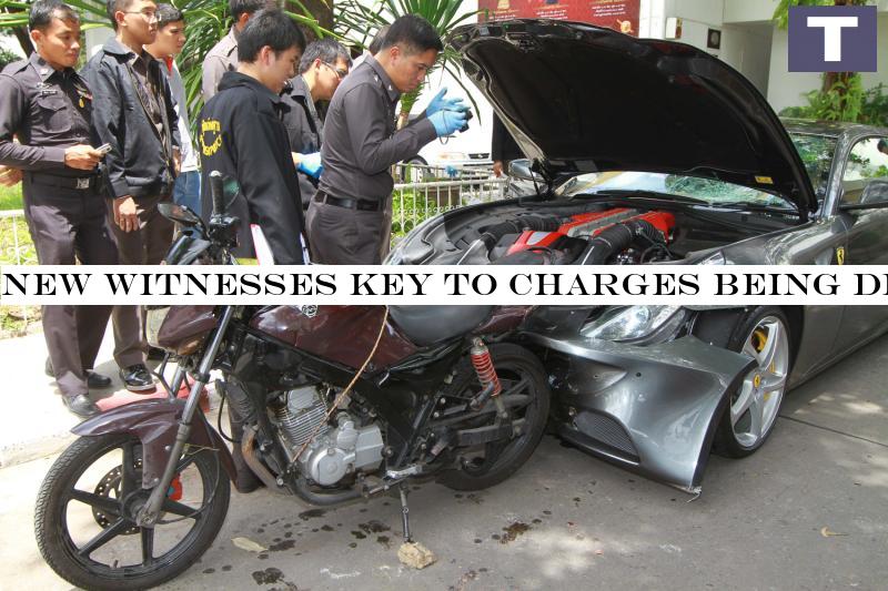 Forensic police inspect a a Ferrari driven by Vorayuth Yoovidhya following the accident on Sept 3, 2012. (Photo by Somchai Poomlard) New witnesses key to charges being dropped