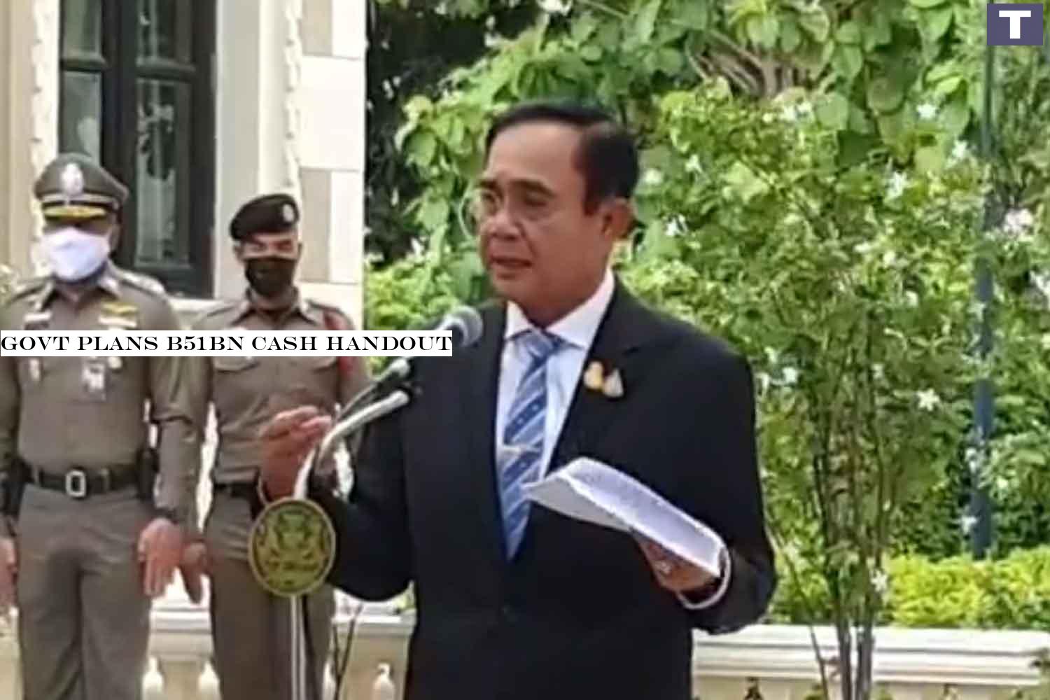 Prime Minister Prayut Chan-o-cha has a press conference after a meeting of the Centre for Economic Situation Administration at Government House in Bangkok on Wednesday. (Screenshot from Government House's Facebook page) Govt plans B51bn cash handout