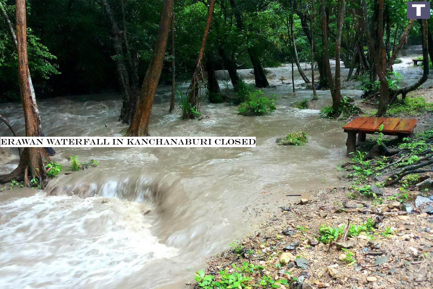 The Erawan Waterfall in Si Sawat district of Kanchanaburi province is closed on Sunday. (Photo by Piyarat Chongcharoen) Erawan Waterfall in Kanchanaburi closed