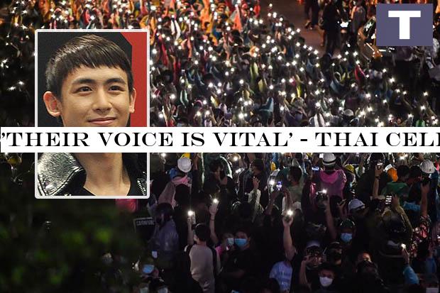 Pro-democracy protesters hold up their mobile phones as lights during an anti-government rally at Victory Monument in Bangkok on Sunday. Inset: Thai-US K-pop singer Nichkhun Horvejkul of the South Korean boy band 2PM poses for a picture during a press conference in Hong Kong, March 9, 2012. (AFP photos) 'Their voice is vital' - Thai celebs break silence on democracy protests