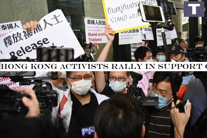 Activists demonstrate in solidarity with ongoing pro-democracy protests in Thailand, outside the office building where the Thai consulate is located in Hong Kong, on Monday. (AFP photo) Hong Kong activists rally in support of Thai protesters
